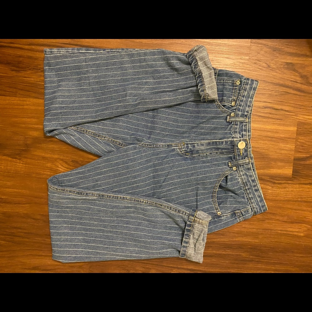 Striped blue mom jeans